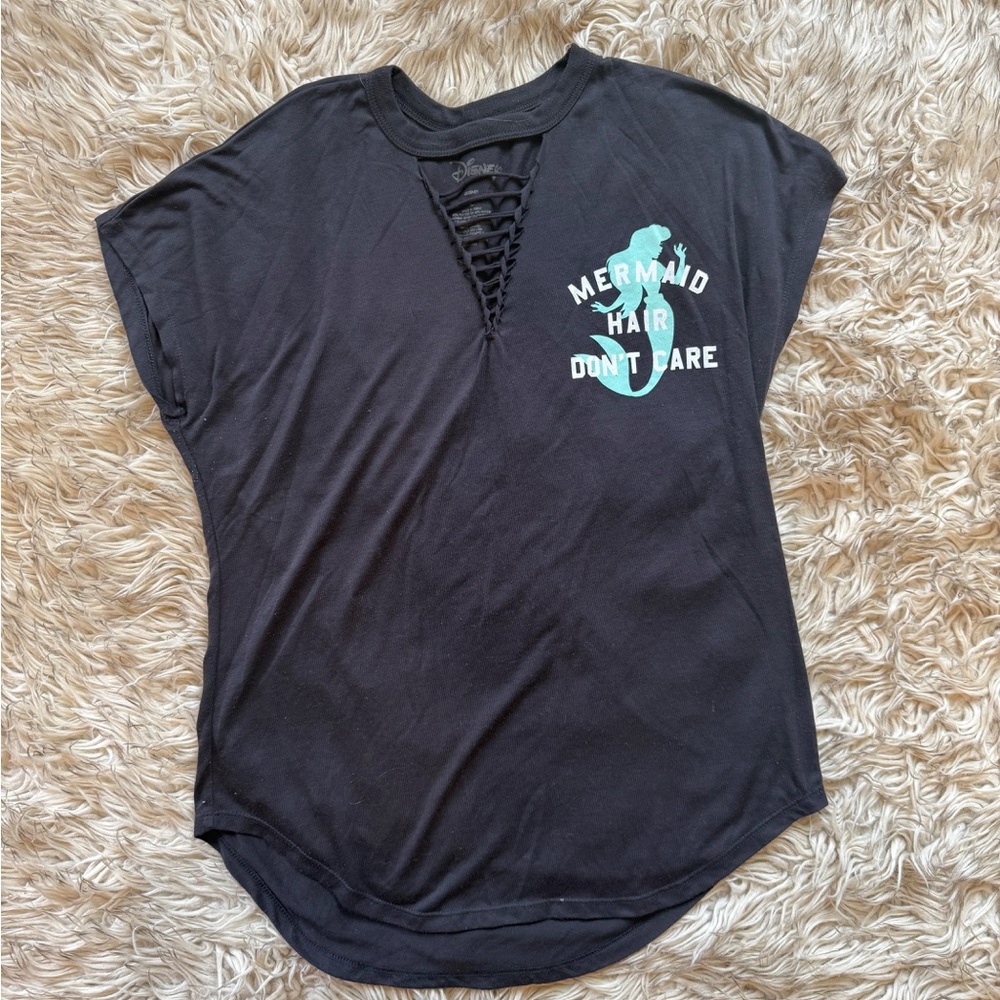 Disney Black Short Sleeve Tee with Teal Mermaid Graphic